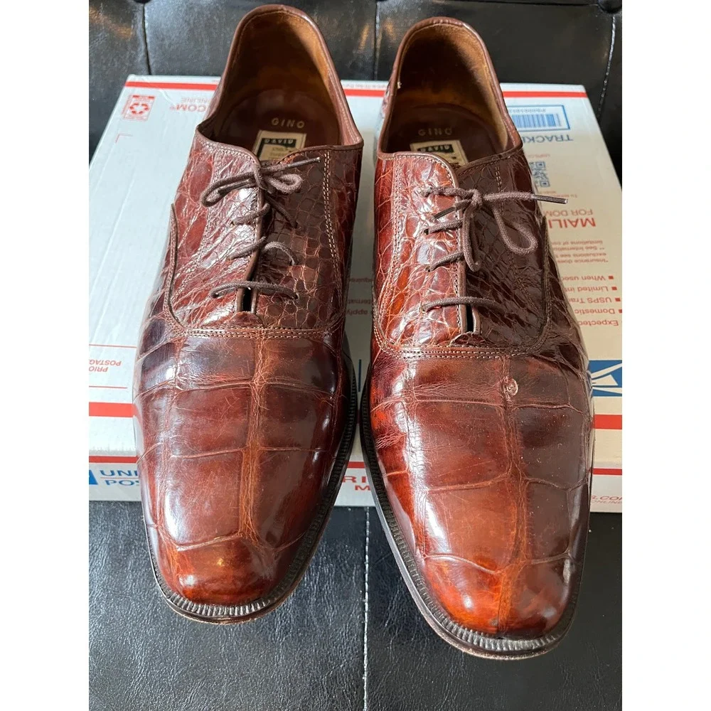 David Eden Gino Mens Cognac Brown Crocodile Embossed Leather‎ Oxfords
